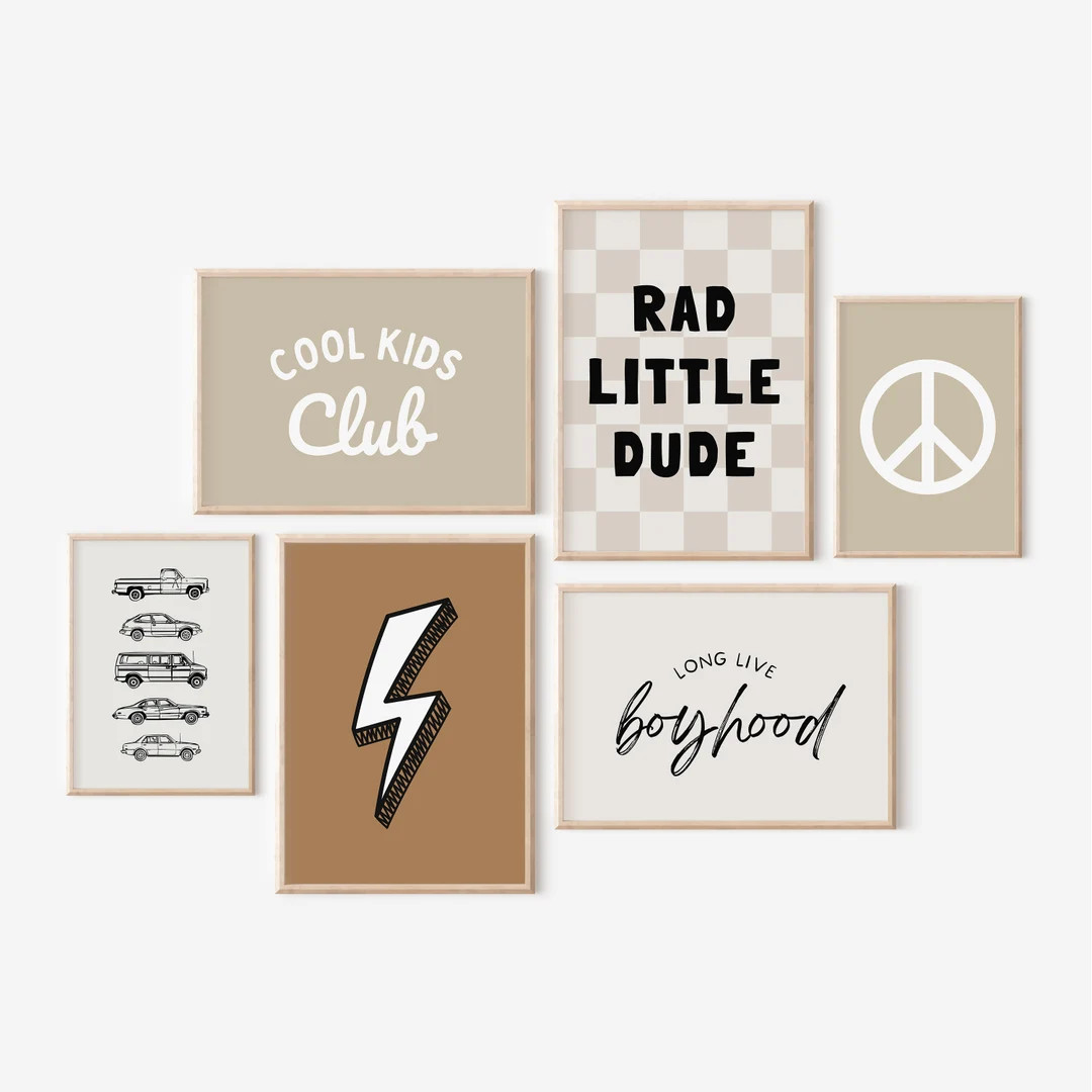 Rad Little Dude Lightning Bolt Gallery Wall Set of 6 Downloadable Prints, Car Vehicle Boy Nursery... | Etsy (US)