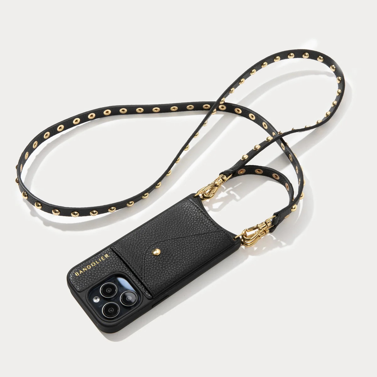 Annie Side Slot Leather Crossbody Bandolier Set - Black/Gold | Bandolier
