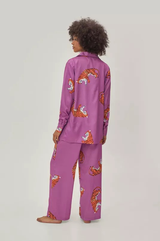 Recycled Satin Tiger 3 Pc Pajama Set | Nasty Gal (US)