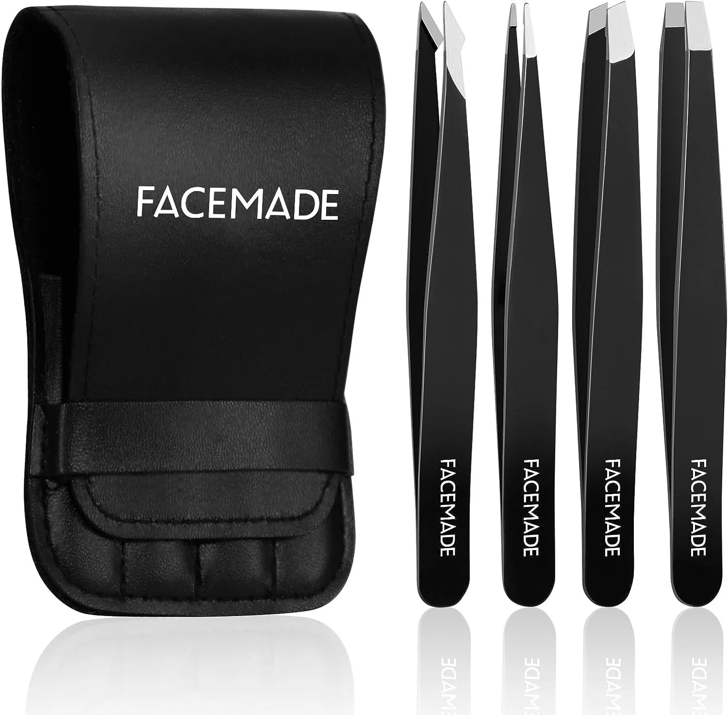 FACEMADE 4 Pcs Tweezers Set, Stainless Steel Hair Removal Makeup Tool, Gift, Black - Walmart.com | Walmart (US)