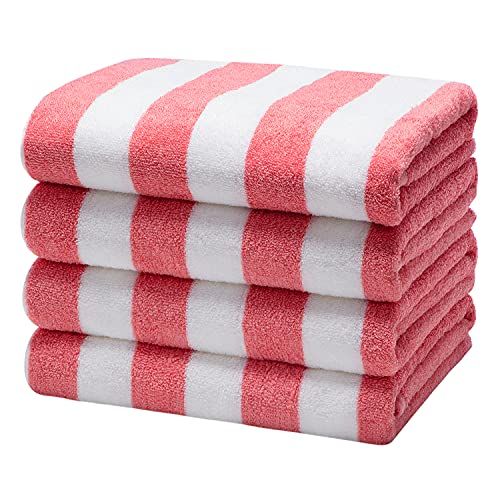 Oversized Plush Velour 100% Cotton Beach Towel. Cabana Stripe Pool Towel for Adults. (Bright Pink, 4 | Amazon (US)
