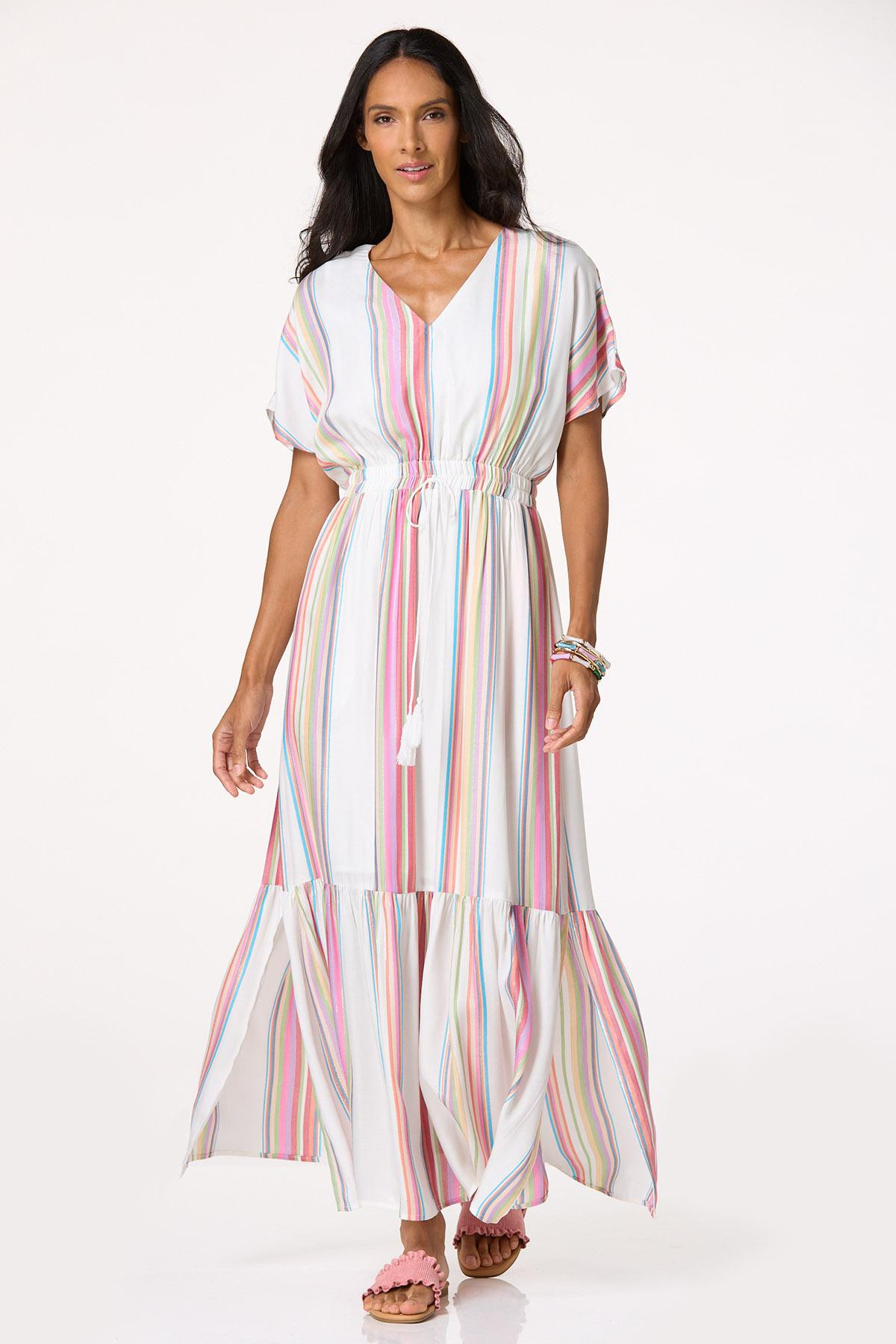 Multicolor Striped Tassel Waist Dress | Cato Fashions