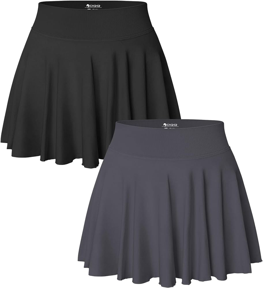 OQQ Women 2 Piece Skirts 2 in 1 Flowy Basic Versatile Stretchy Flared Casual Mini Skirts | Amazon (US)