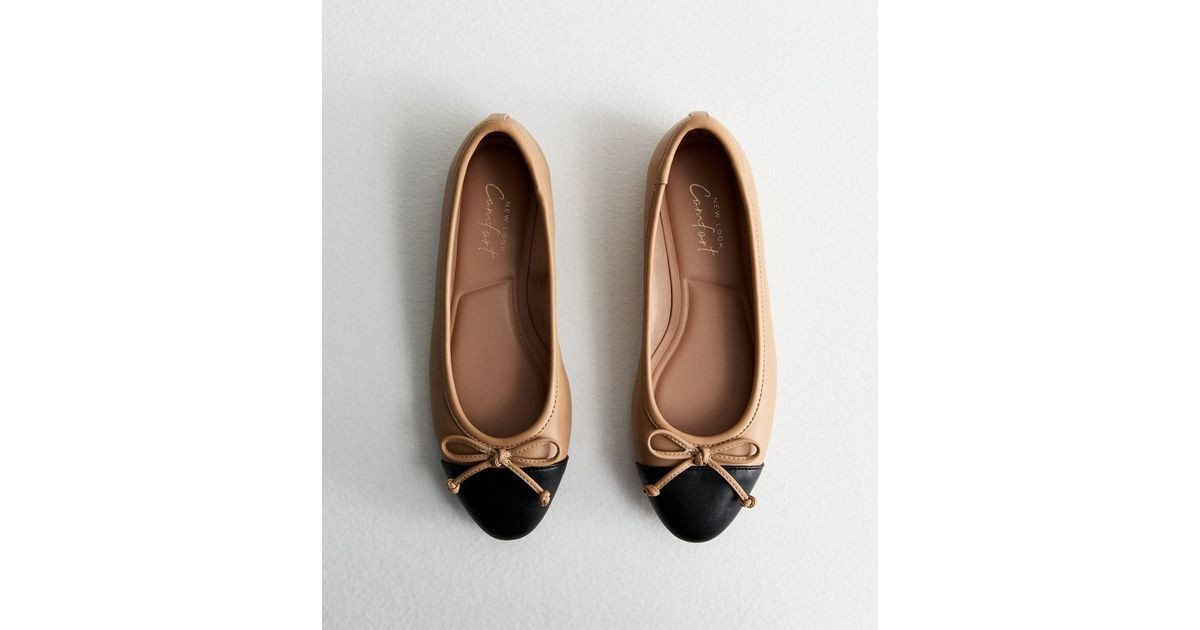 Camel Leather-Look Contrast Ballerina Pumps | New Look | New Look (UK)