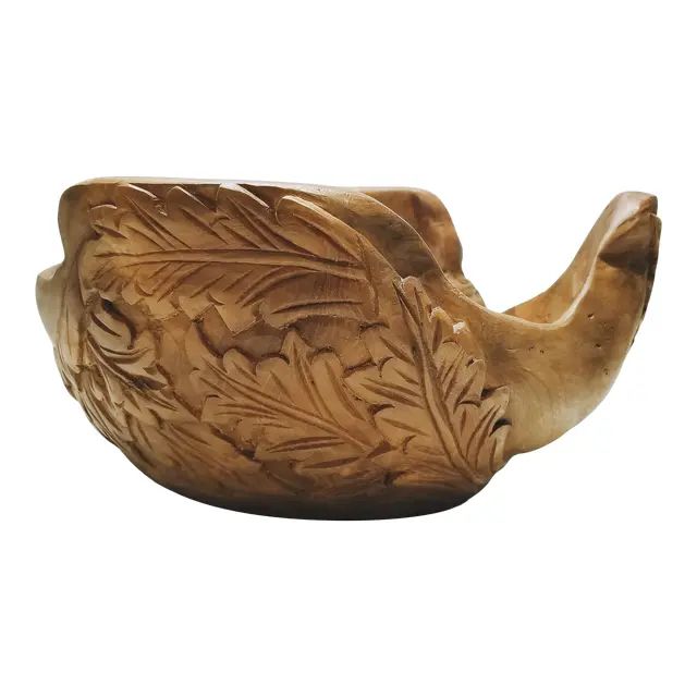Selamat Designs Hand Carved Wood Acanthus Bowl | Chairish