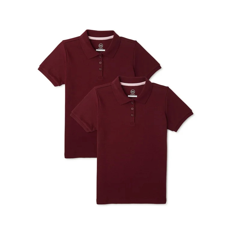 Wonder Nation Girls School Uniform Interlock Short Sleeve Polo Shirt, 2-Pack, Sizes 4-18 | Walmart (US)