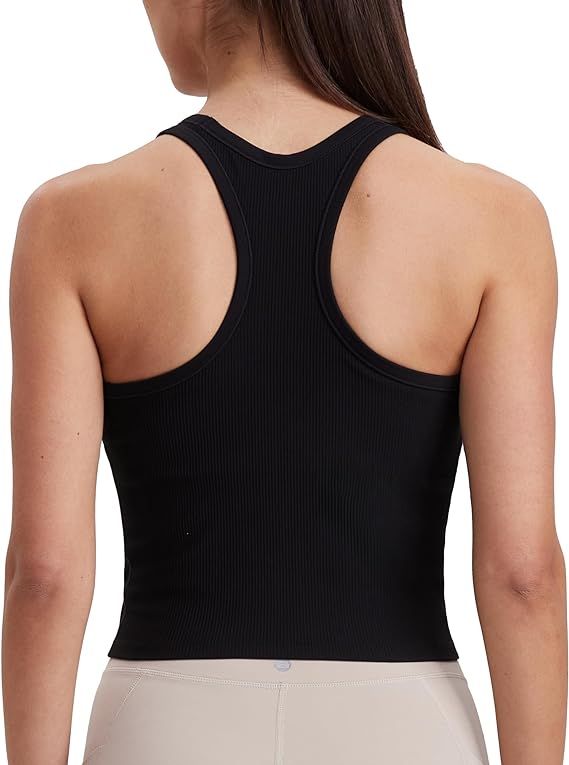 Workout Crop Tank Tops for Women Yoga Shirts Sleeveless Ribbed Racerback Cream Feeling Mild Suppo... | Amazon (US)