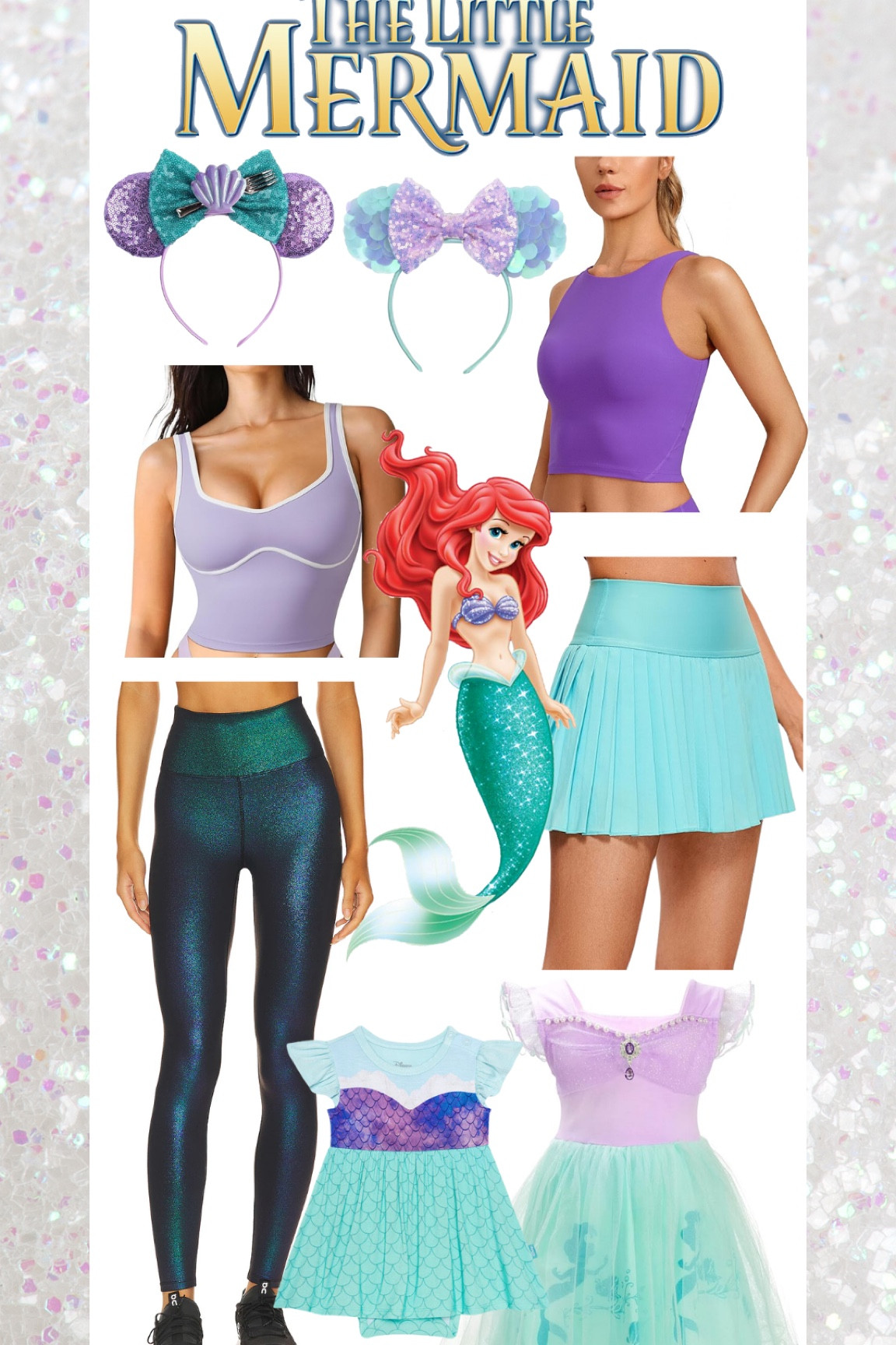 Disney theme park mommy and me princess outfit ideas for Ariel of The Little Mermaid 💜 tennis dress skirt skort shorts leggings activewear for the mamas and dresses and rompers for the little princesses 👑 

#LTKFamily #LTKActive #LTKKids