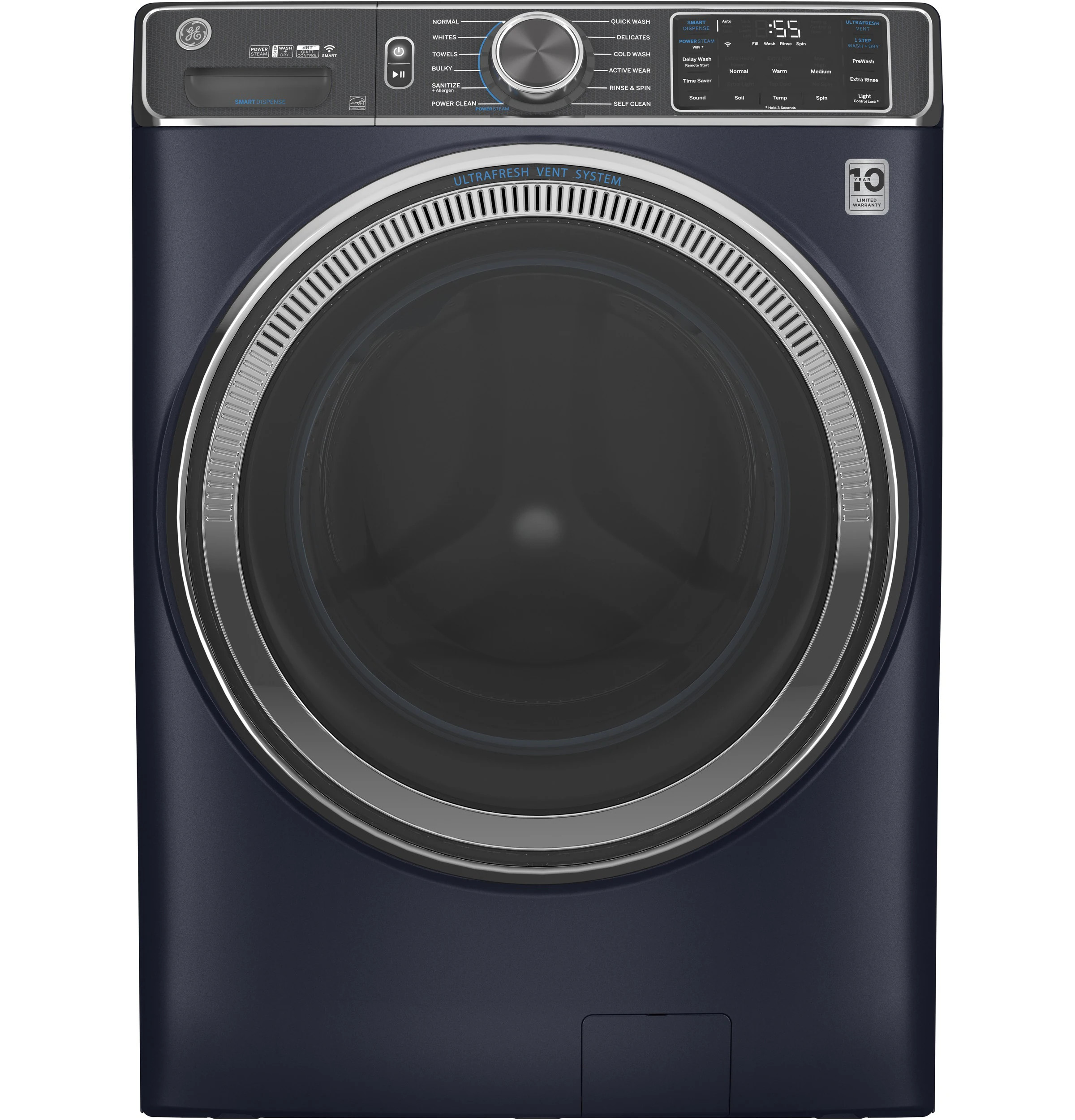 GE UltraFresh Vent System 5-cu ft Stackable Steam Cycle Smart Front-Load Washer (Sapphire Blue) ENERGY STAR | GFW850SPNRS | Lowe's