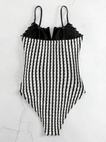 Striped Print V Wired One Piece Swimsuit | SHEIN