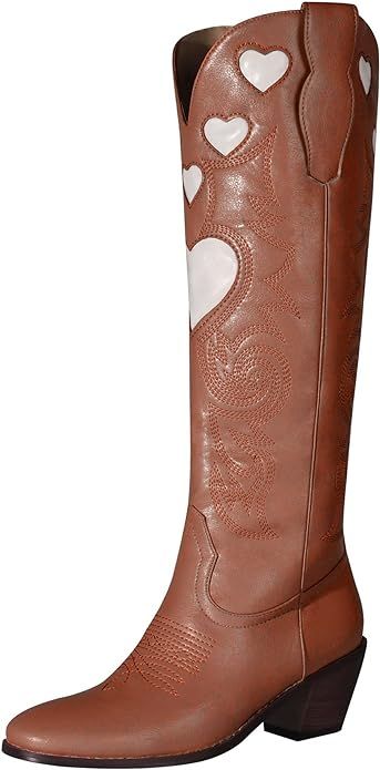 keleimusi Mid-calf Boots Cowgirl with a Heart Decor Embroidered Western Tall Boot | Amazon (US)