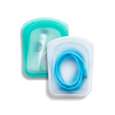 stasher Pocket Silicone Accessories Bag Set - Clear & Aqua - 2pk | Target