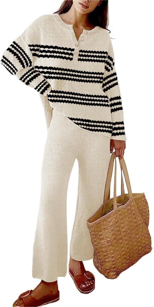 ETCYY NEW Women's Two Piece Trendy Sweater Set Outfit Knit Lounge Set Oversized Pullover Wide Leg... | Amazon (US)