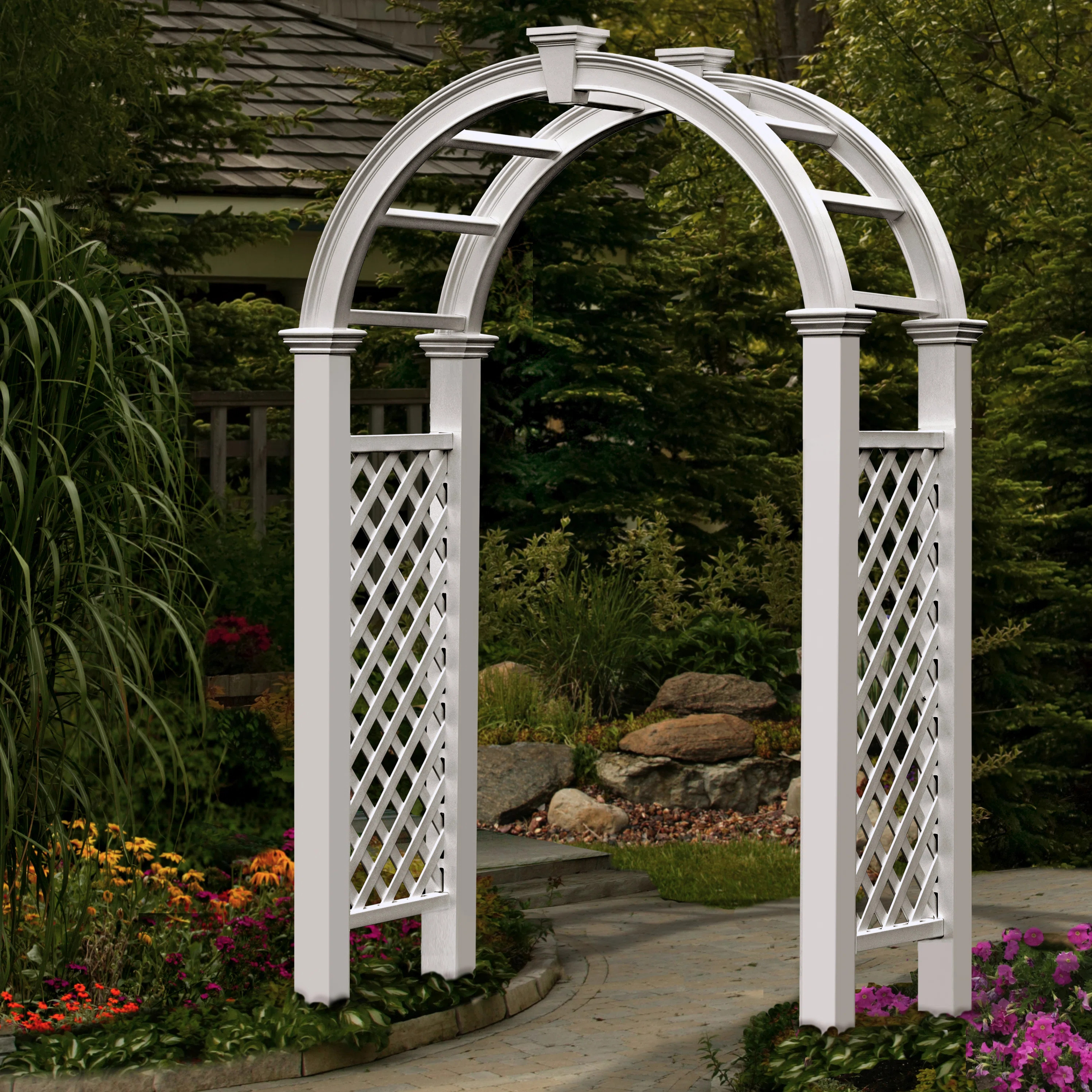 60'' W x 28'' D Polyvinyl Chloride (PVC) Arbor in White | Wayfair North America
