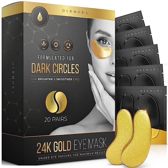 24K Gold Under Eye Mask - Dark Circles - 20 Pairs - Look Less Tired, Reduce Dark Circles, Underey... | Amazon (US)