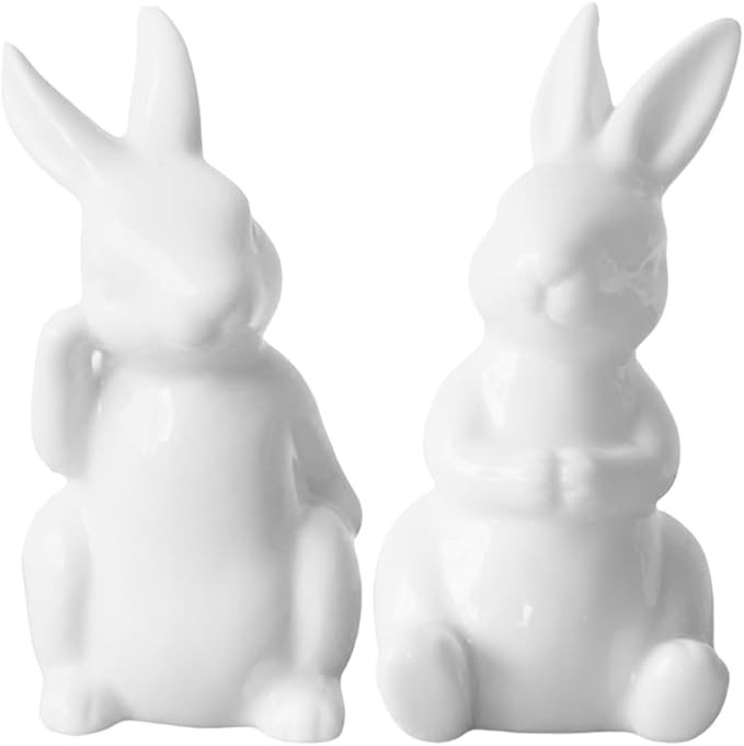 CLISPEED 2 Pcs Easter Bunny Figurines, White Ceramic Rabbit Ornaments, Small Bunny Statues for Ea... | Amazon (US)