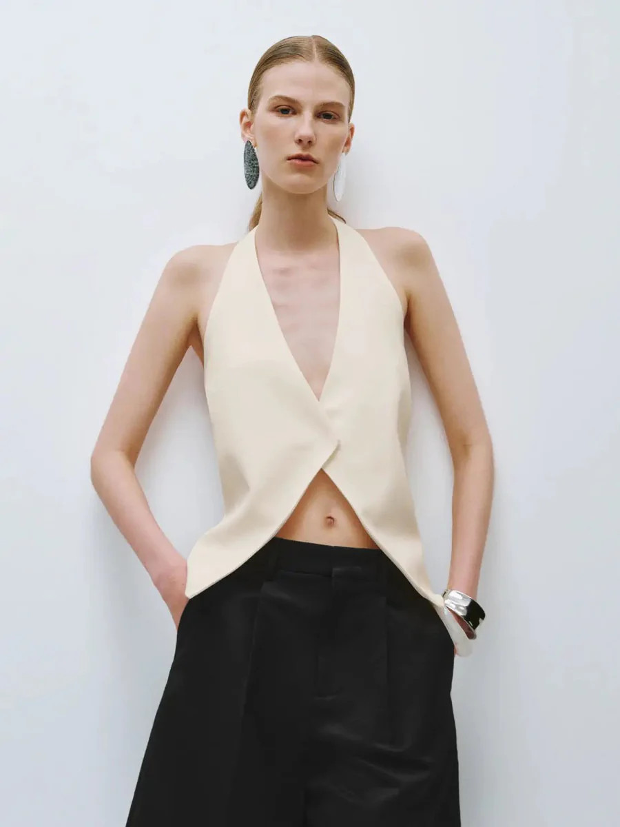 Polyester Halter Neck Overlap Front Waistcoat | Urban Revivo