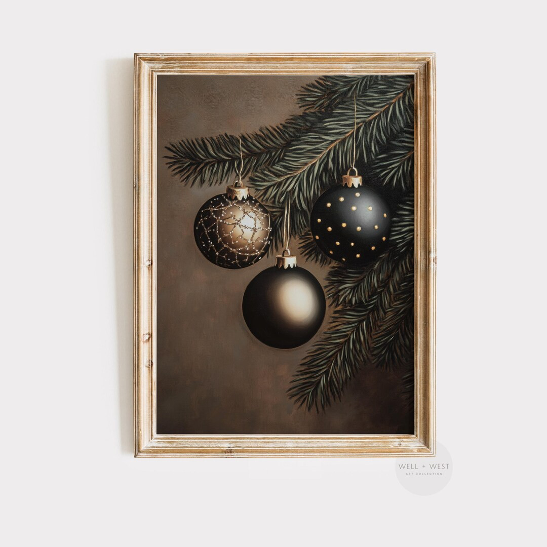 Vintage Ornament Print Neutral Moody Christmas Art Holiday Printable Wall Art Dark Aesthetic Wint... | Etsy (US)