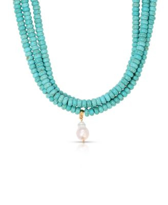 Triple Strand Turquoise Statement Necklace with Cultivated Pearl Dangle | Macy's