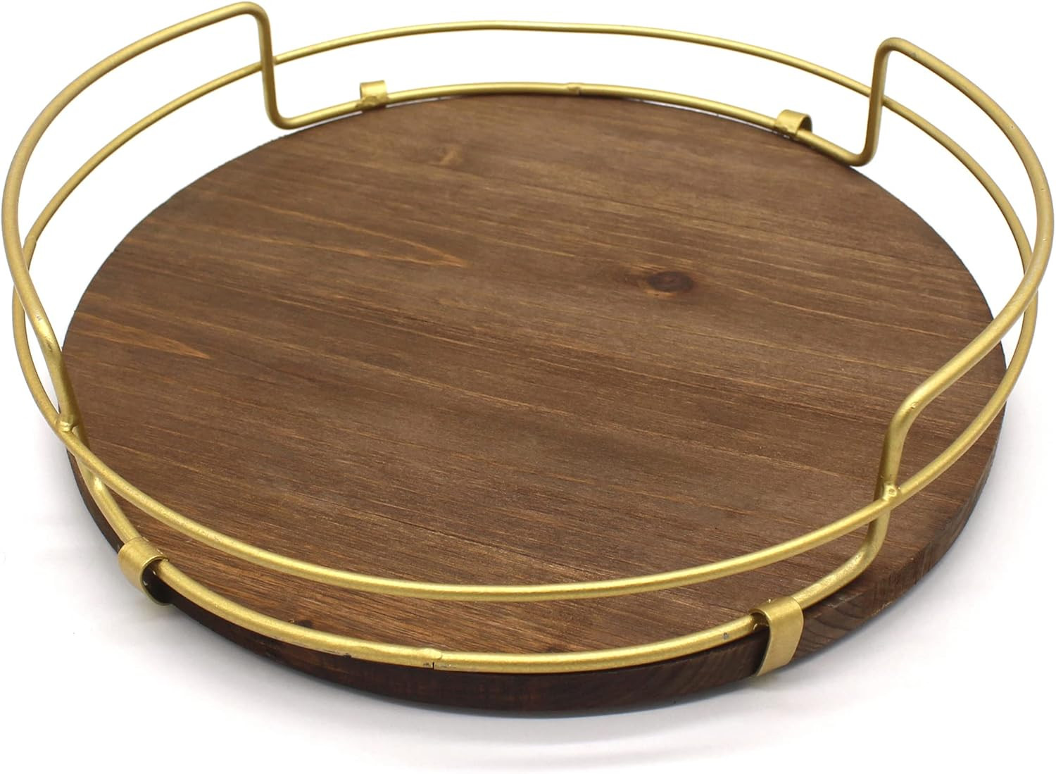 CVHOMEDECO. Decorative Tray with Golden Handle Round Wood Serving Tray with Metal Handles for Bre... | Amazon (US)