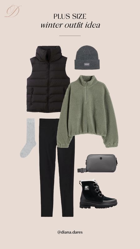 Plus size winter outfit inspo - puffer vest - fleece sweatshirt - leggings - snow boots - casual cozy plus size winter outfit 

#LTKstyletip #LTKSeasonal #LTKplussize