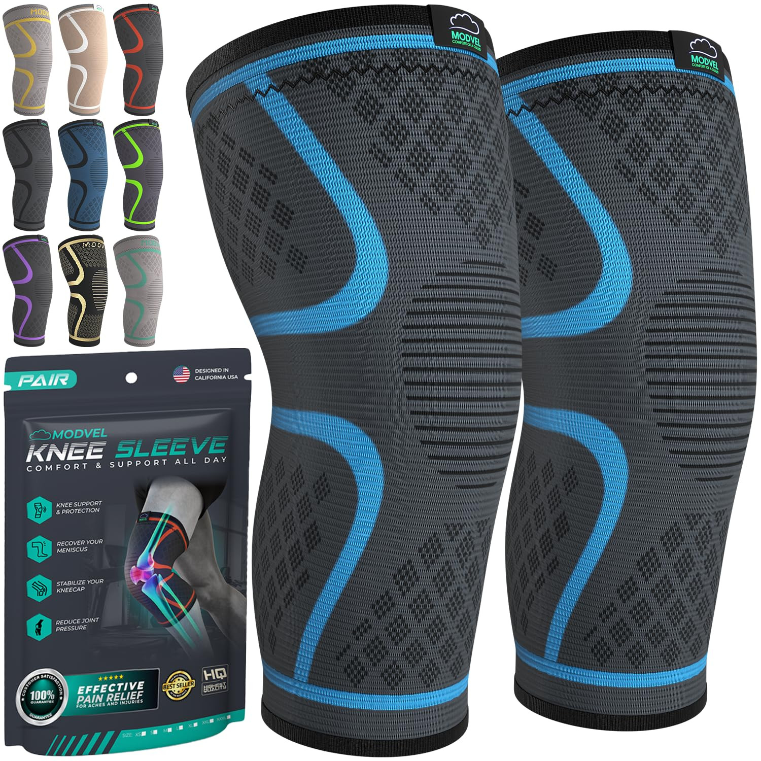 Modvel Compression Knee Brace for Women & Men, 2-Pack Knee Brace for Running Knee Pain, Knee Supp... | Amazon (US)