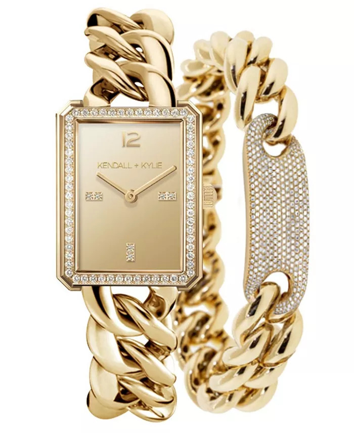 Women's Gold Tone Chunky Chain with Rectangle Face Stainless Steel Strap Analog Watch Matching Br... | Macy's