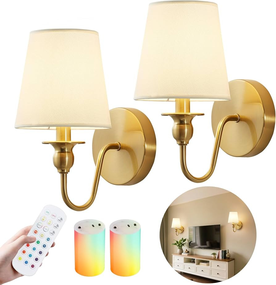 Battery Operated Wall Sconces set of Two,Wireless Wall Sconces with 10000mAh Dimmable Bulb and Re... | Amazon (US)