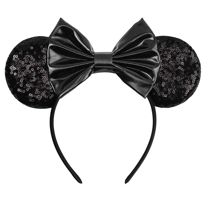 Mouse Ears Headband - Velvet Hair Bow Headwear with Sparkle Sequins for Women, Girls & Boys (Blac... | Amazon (US)