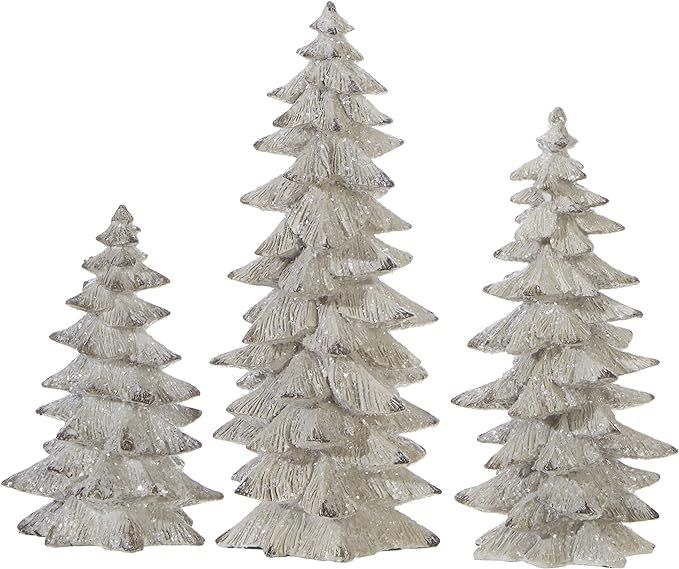 Raz Set of 3 Antique White Glittered Christmas Trees- 6.25 inches to 9.5 inches Tall | Amazon (US)