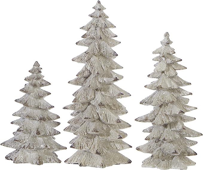 Raz Set of 3 Antique White Glittered Christmas Trees- 6.25 inches to 9.5 inches Tall | Amazon (US)