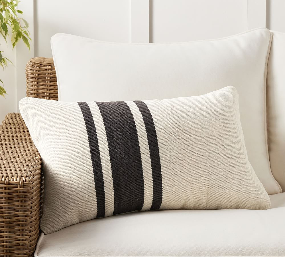 Modern Farmhouse Striped Outdoor Lumbar Pillow, Black, 16" x 26 | Pottery Barn (US)