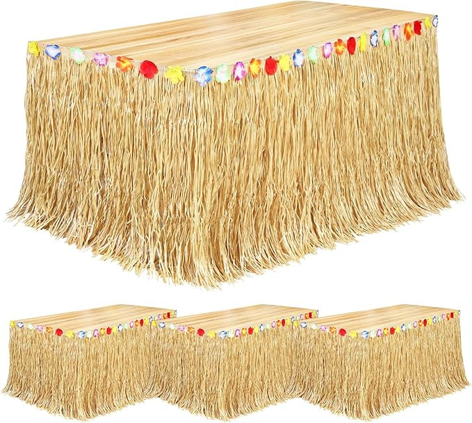 4 Pack Luau Grass Table Skirt Natural 9 Feet x 29.5 Inch Hawaiian Table Skirt for Tropical Hawaii... | Amazon (US)