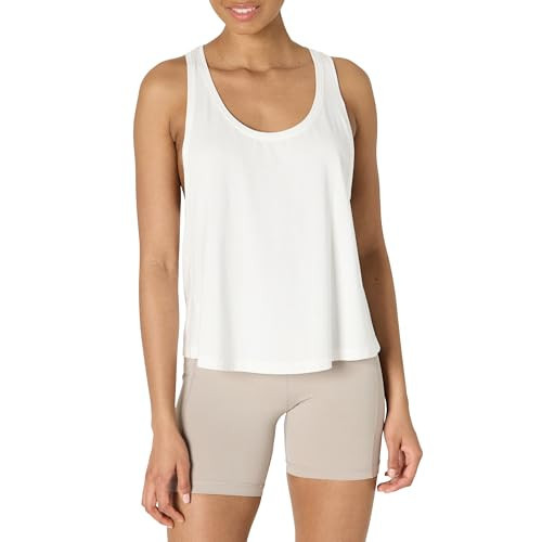 Amazon Essentials Women's Active Soft Cotton Racerback Relaxed Fit Lightweight Yoga Workout Tank with Drop Armholes, White, X-Small | Amazon (US)