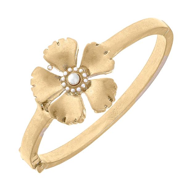 Tiana Flower Hinge Bangle in Worn Gold | CANVAS