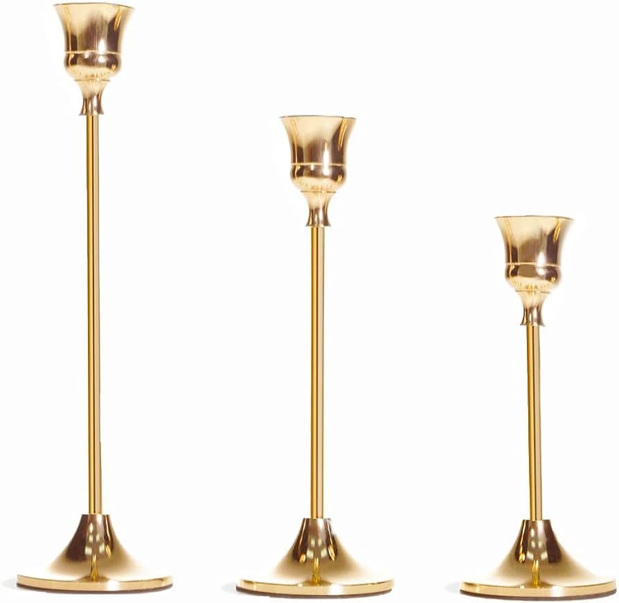NLBTW Set of 3 Gold Candle Holder for Taper, Vintage Candlestick Holders are Table or Mantel Cent... | Amazon (US)