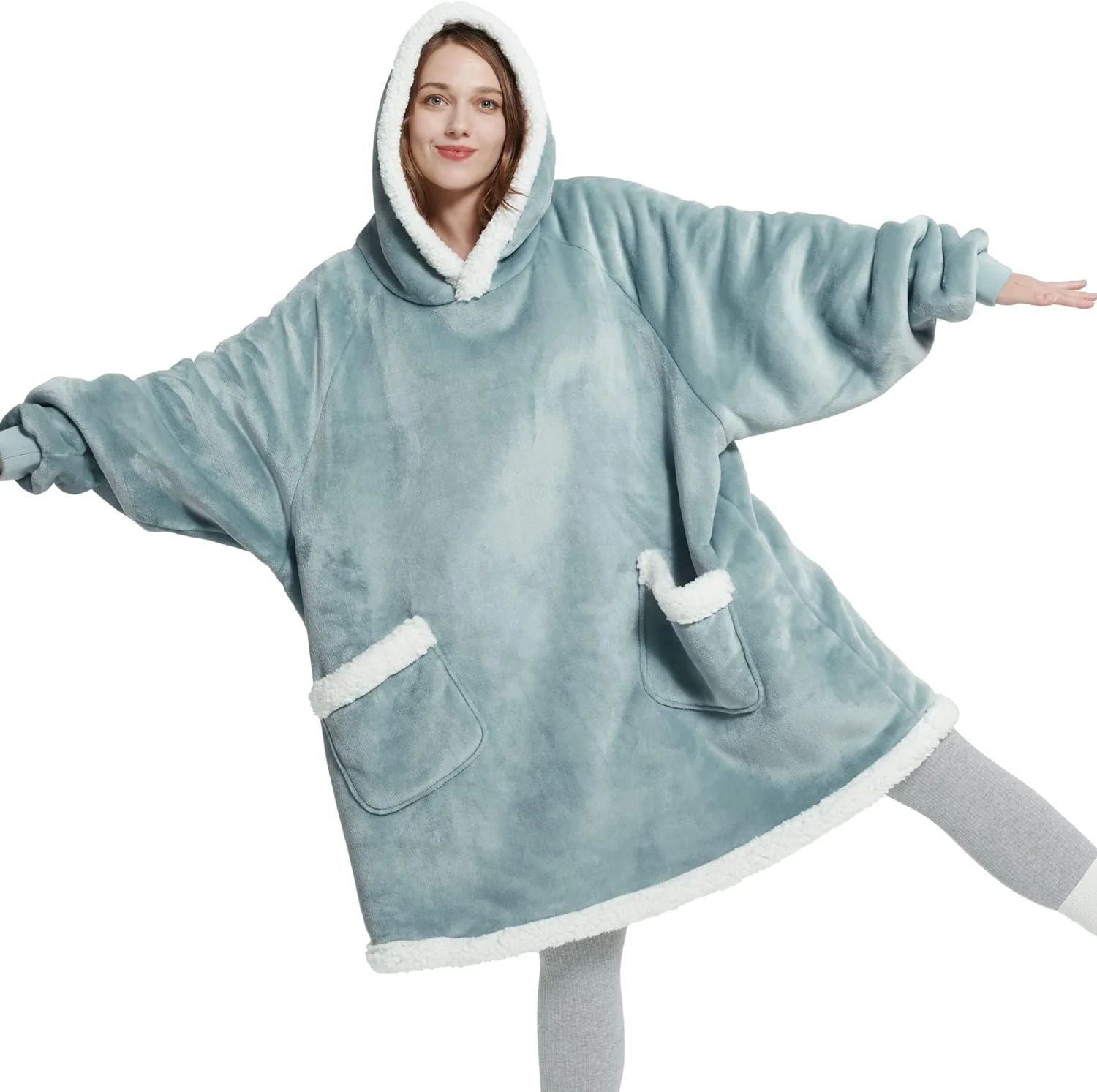 Bedsure Standard Size Giant Pocket Warm & Comfortable Wearable Blanket Hoodie, Sherpa Fleece Hood... | Walmart (US)
