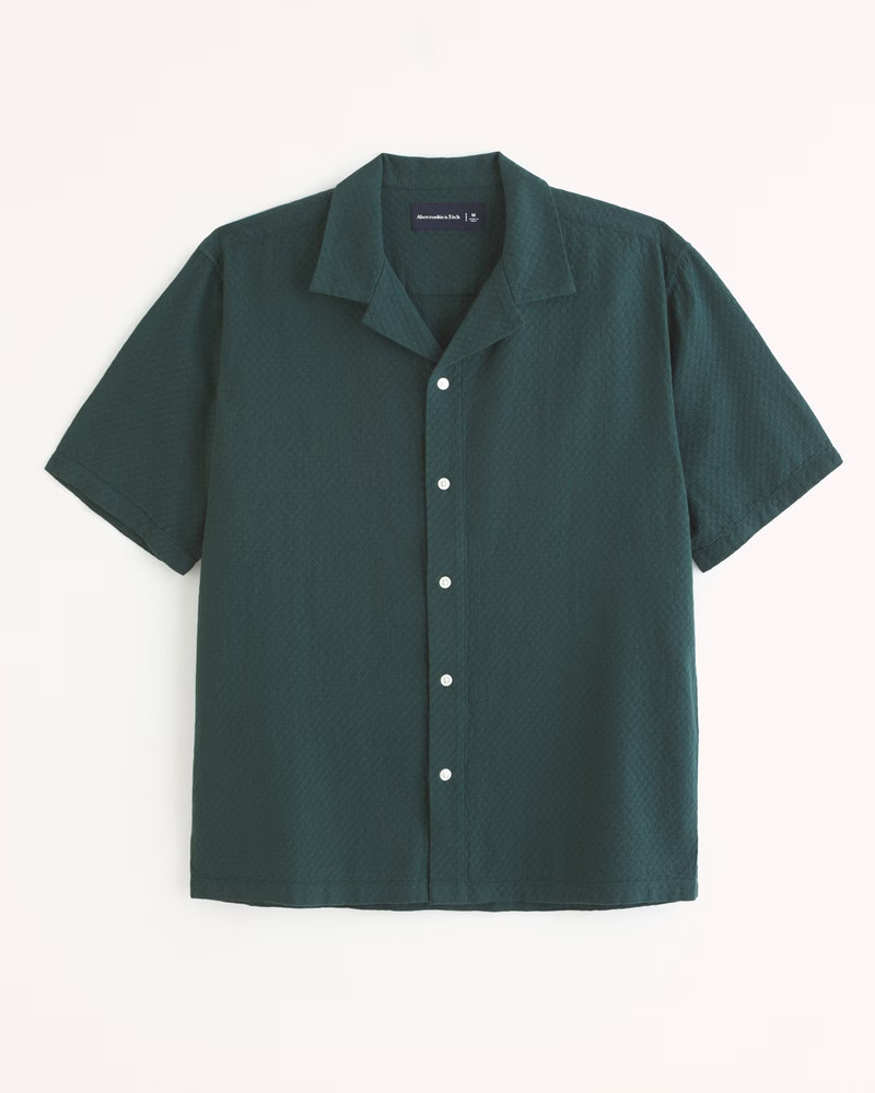 Camp Collar Textured Button-Up Shirt | Abercrombie & Fitch (US)