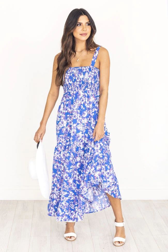 Endless Hope Blue Floral Smocked Bust Maxi Dress | Pink Lily