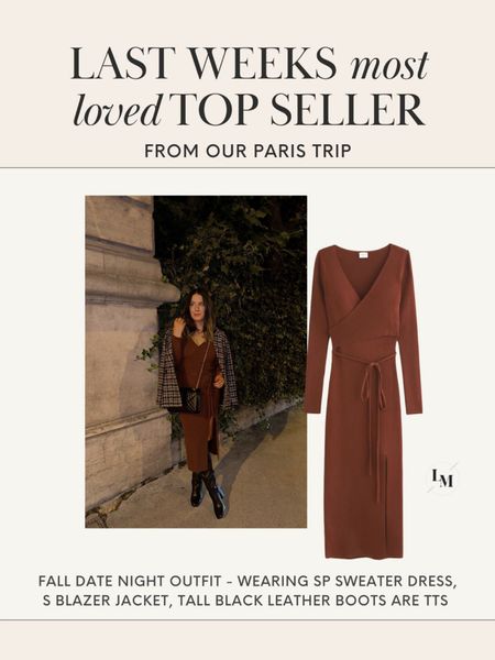 Fall outfit idea - Perfect for date night!! Wearing SP in Abercrombie sweater dress, S blazer from Shopbop, tall leather boots are TTS

#LTKstyletip #LTKSeasonal #LTKfindsunder100