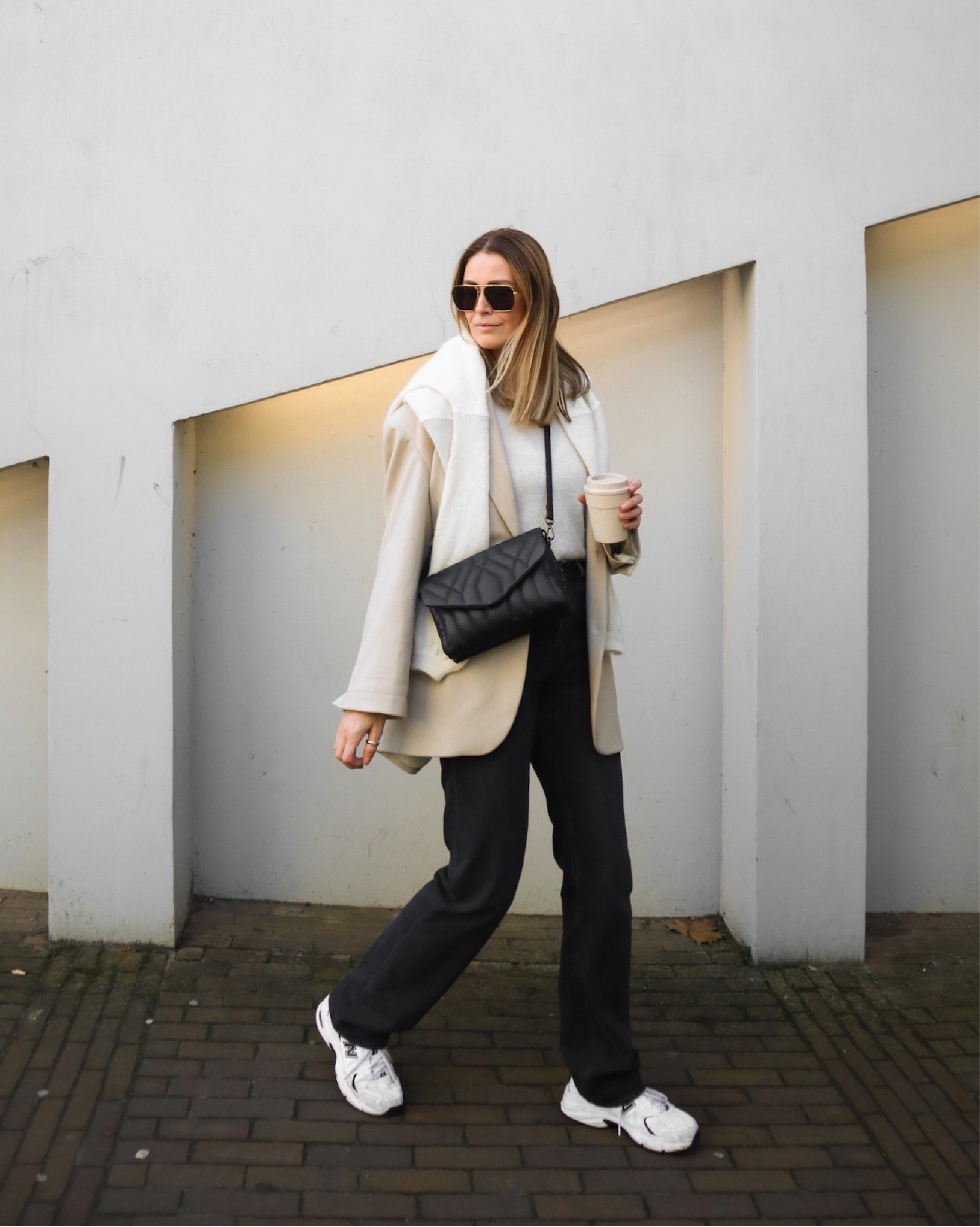 Favorite off duty look #springstyles #sneakers #newbalance #beige #neutrals #leatherbag #itbag #blackjeans #cos #newbalance #springfashion #oversizedblazer #widejeans 

#LTKFind #LTKstyletip #LTKeurope
