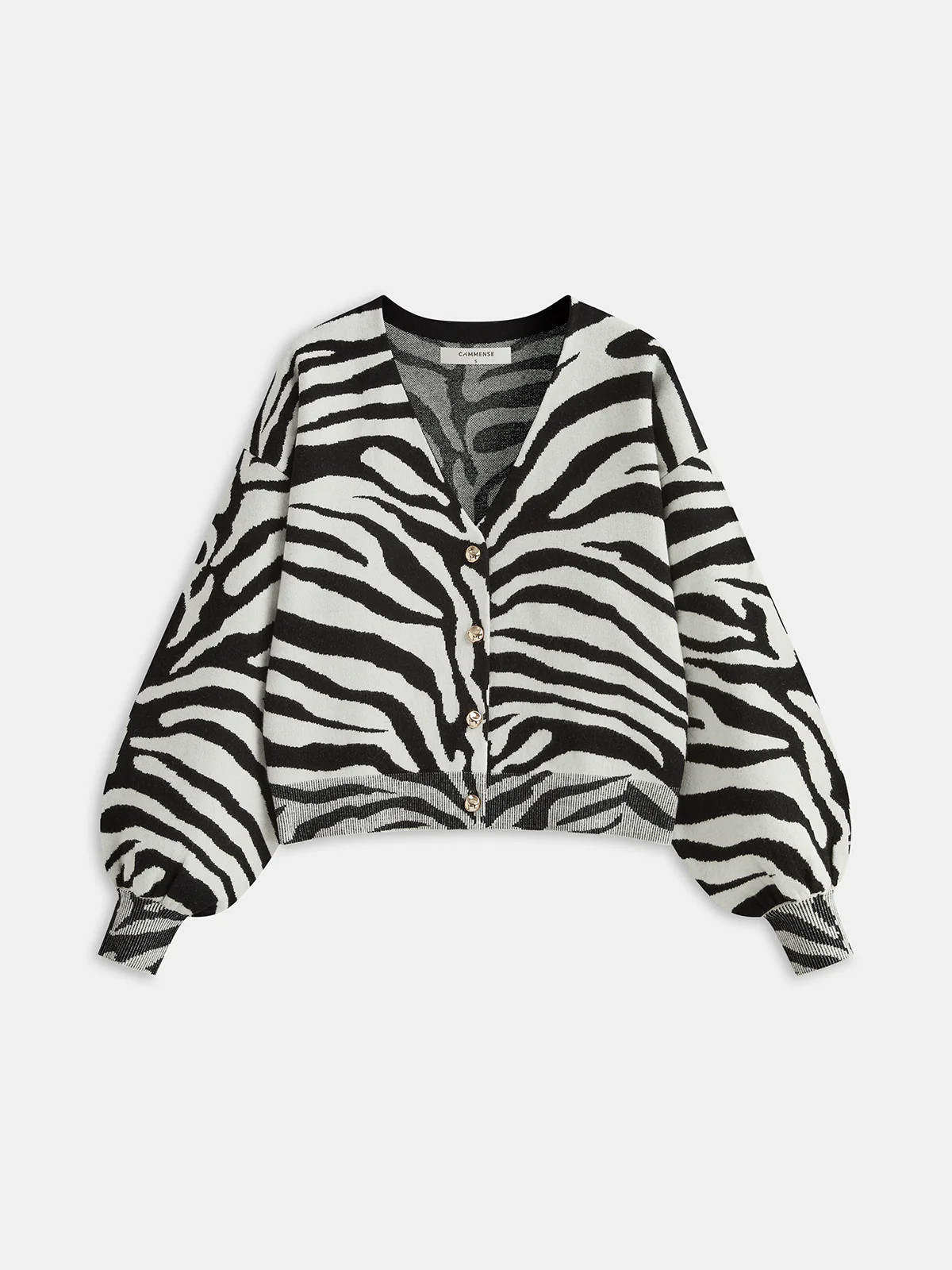 Zebra Print Puff Sleeve Cardigan | Commense