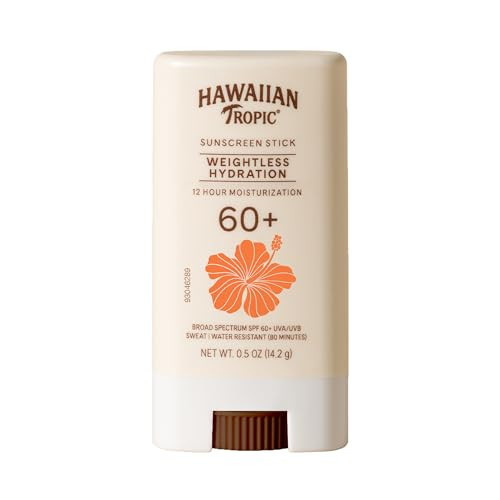 Hawaiian Tropic Weightless Hydration Sunscreen Stick SPF 60+ | Travel Size Sunscreen for Face and Body, Mini Sunblock Stick, Beach Essentials, Oil Free, Non Comedogenic Dermatologist Tested, 0.5oz | Amazon (US)