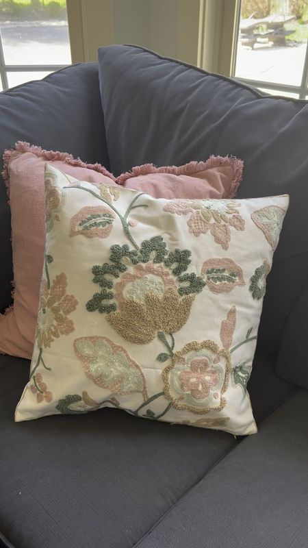 Spring pillow refresh for the family room. Love the embroidery detail on the top pillow. For the price they are great. And the color of the blush one is perfect pair. Pink green blush and tans 

#LTKhome #LTKVideo #LTKSeasonal
