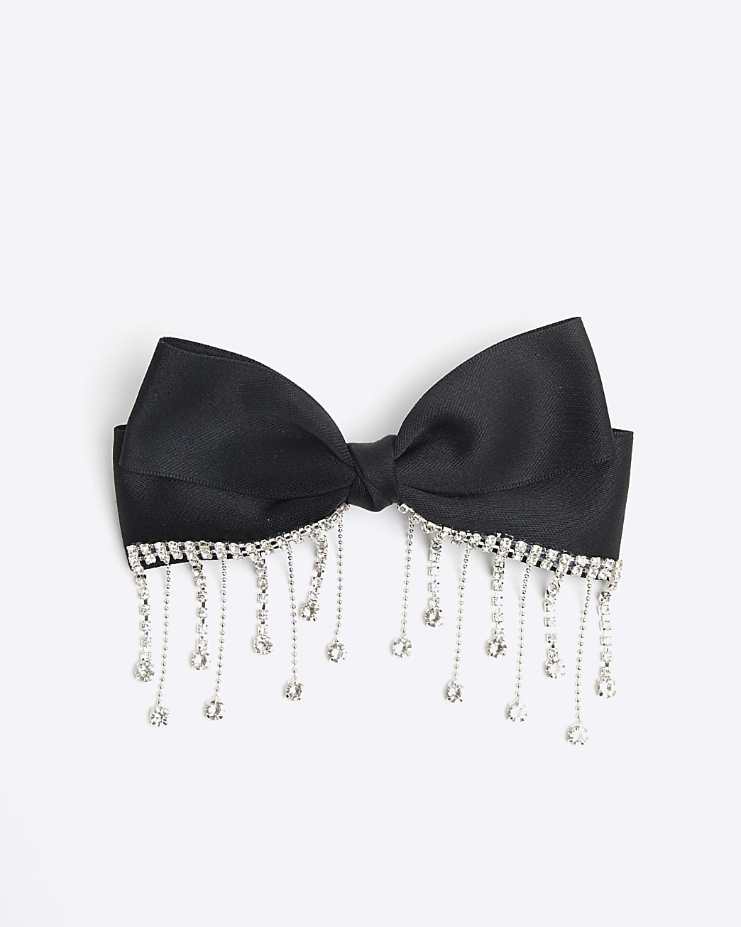 Black Satin Embellished Bow Hair Clip | River Island UK & IE