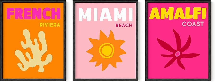 HAUS AND HUES Preppy Wall Art - Set of 3 Colorful Framed Art, Travel Wall Decor Preppy Decor, Tre... | Amazon (US)