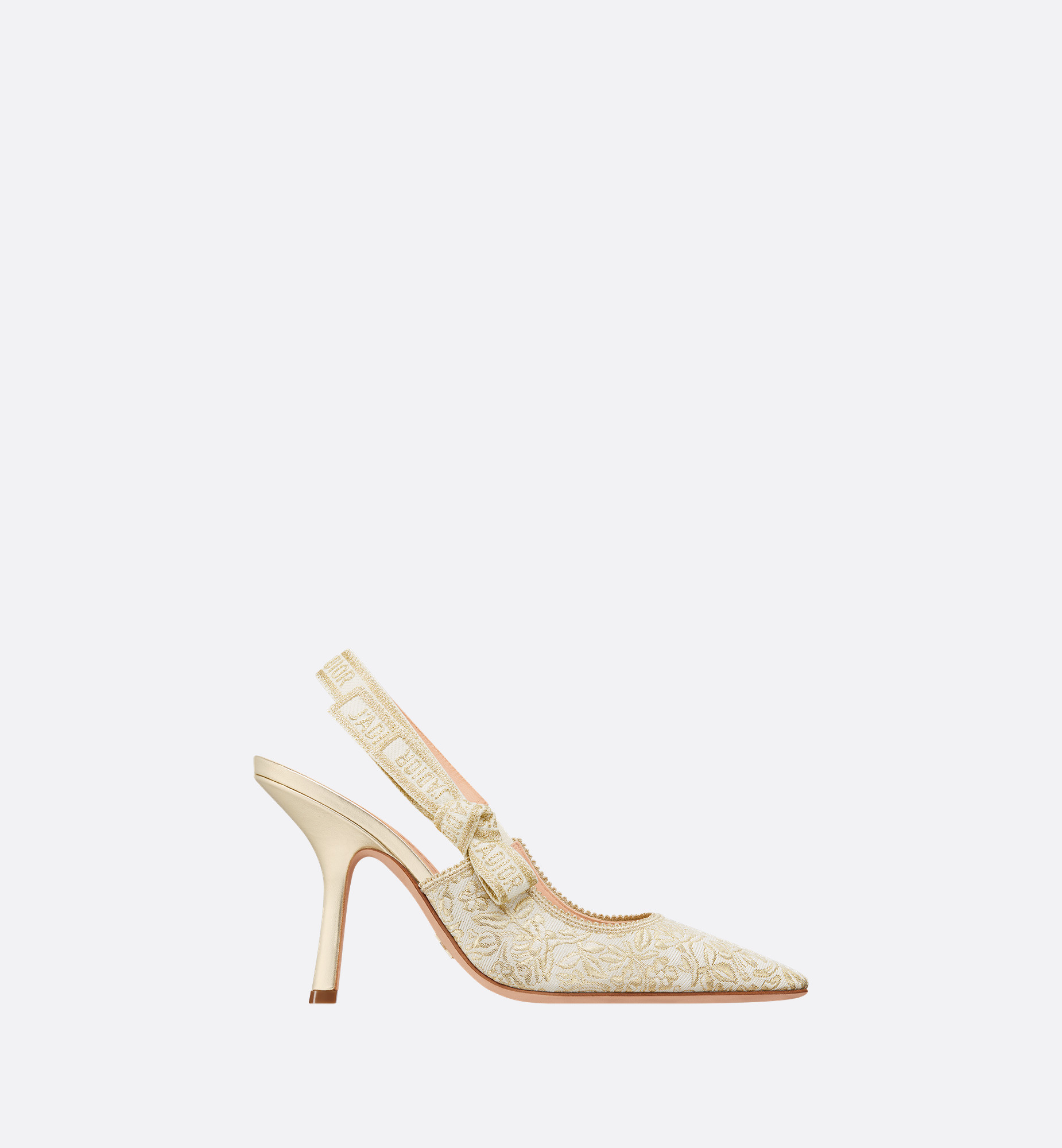 J'Adior Slingback Pump White Cotton Embroidered with Millefiori Motif in Gold-Tone Metallic Threa... | Christian Dior Parfums UK