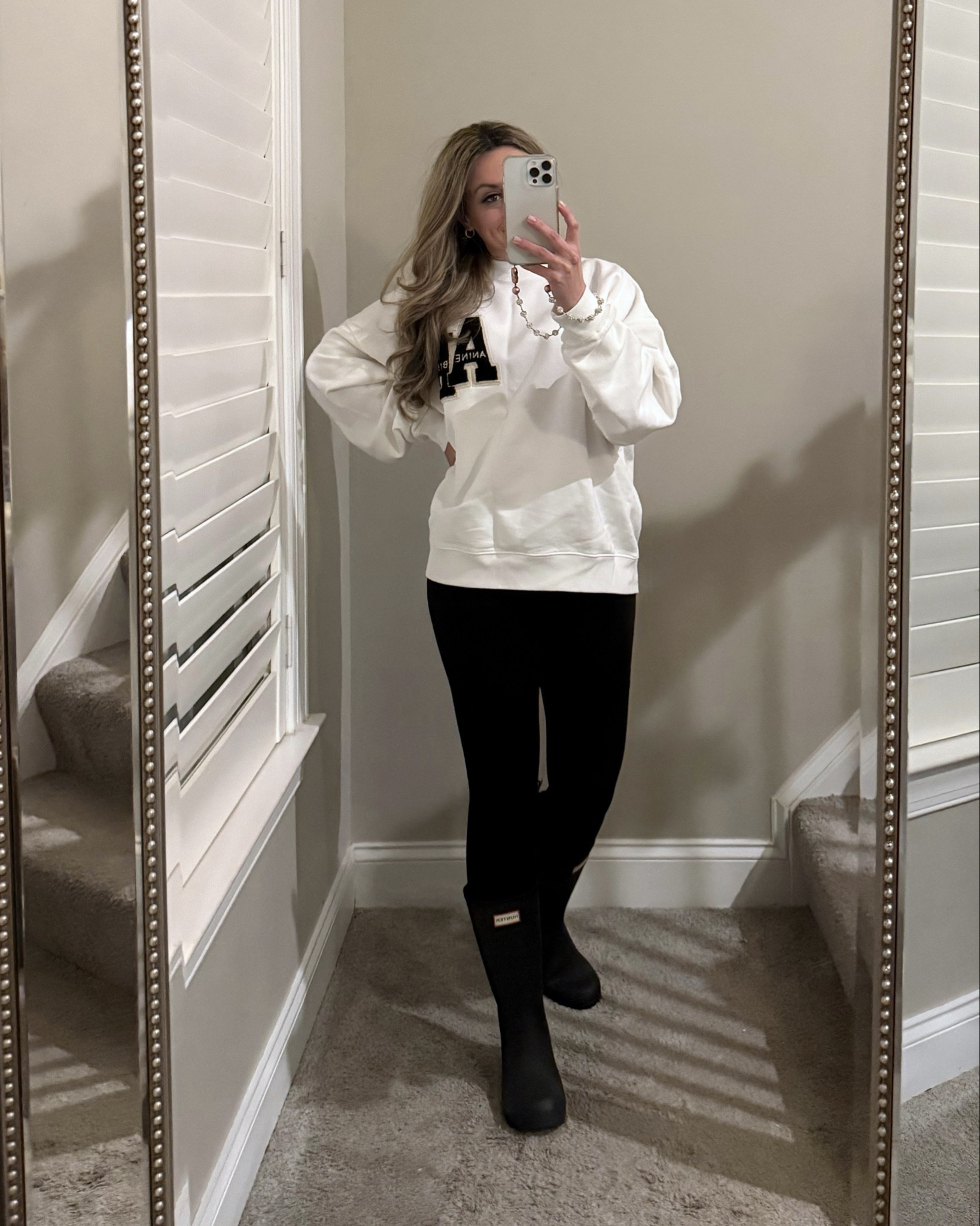 Casual winter outfit, wearing size small sweatshirt, medium size leggings (my favorite go to leggings), hunter boots

#LTKootd #LTKgrwm #LTKOver40