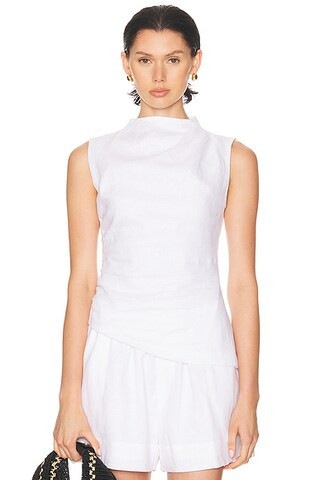 AEXAE Linen Ruched Top in White - White. Size S (also in M, XL, XS). | FWRD 