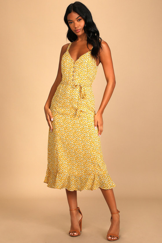 Darling Daisies Yellow Floral Print Midi Dress | Lulus (US)